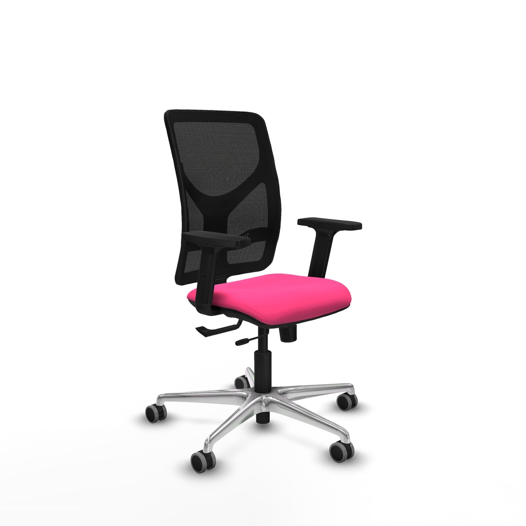 Motilla traslack malla negra similpiel rosa brazos 2D base aluminio  ruedas 65mm engomadas