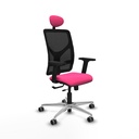 Motilla traslack malla negra similpiel rosa brazos 2D base aluminio cabecero fijo ruedas 65mm engomadas