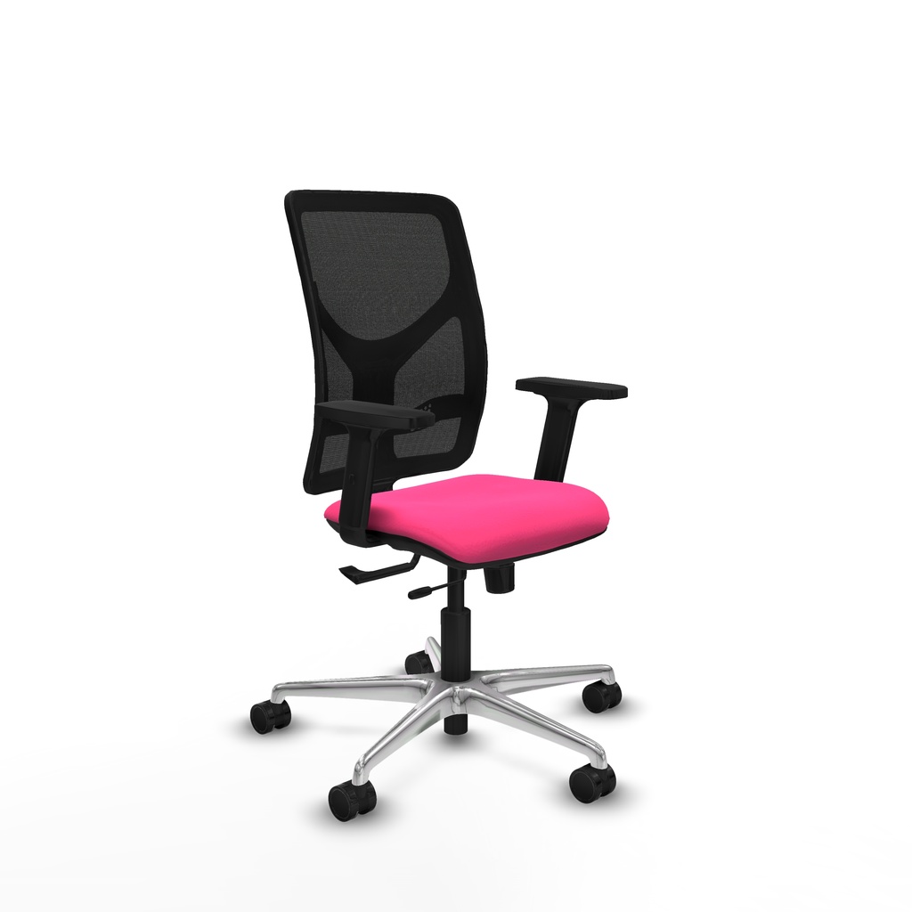 Motilla traslack malla negra similpiel rosa brazos 2D base aluminio  ruedas 65mm nailon