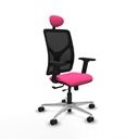 Motilla traslack malla negra similpiel rosa brazos 2D base aluminio cabecero fijo ruedas 65mm nailon