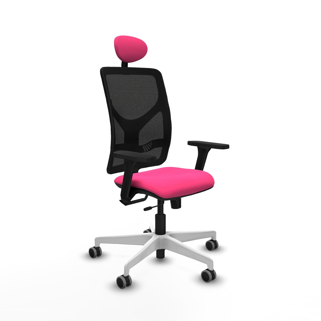 Motilla traslack malla negra similpiel rosa brazos 3D base blanca cabecero fijo ruedas 65mm engomadas