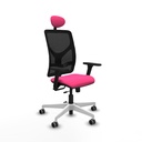 Motilla traslack malla negra similpiel rosa brazos 3D base blanca cabecero fijo ruedas 65mm engomadas