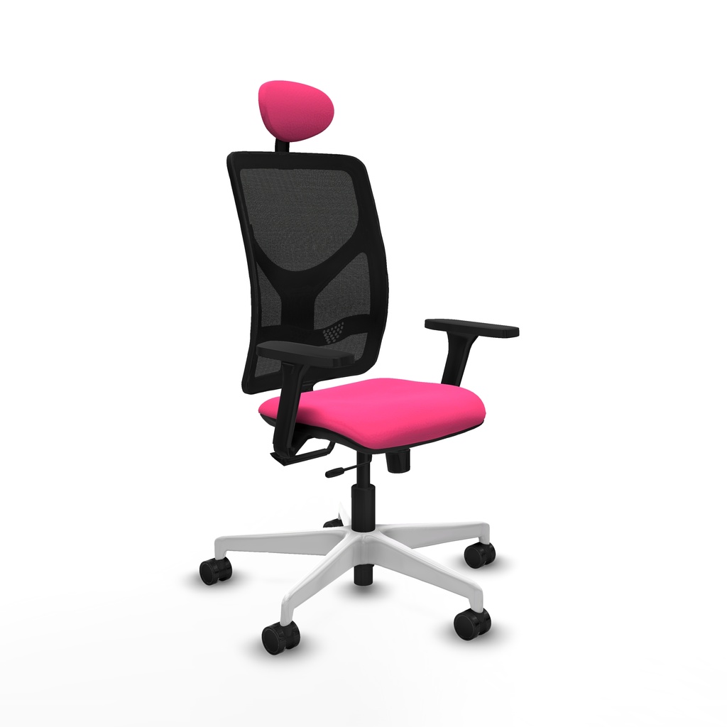 Motilla traslack malla negra similpiel rosa brazos 3D base blanca cabecero fijo ruedas 65mm nailon
