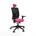 Motilla traslack malla negra similpiel rosa brazos 3D base piramidal cabecero fijo ruedas 65mm engomadas