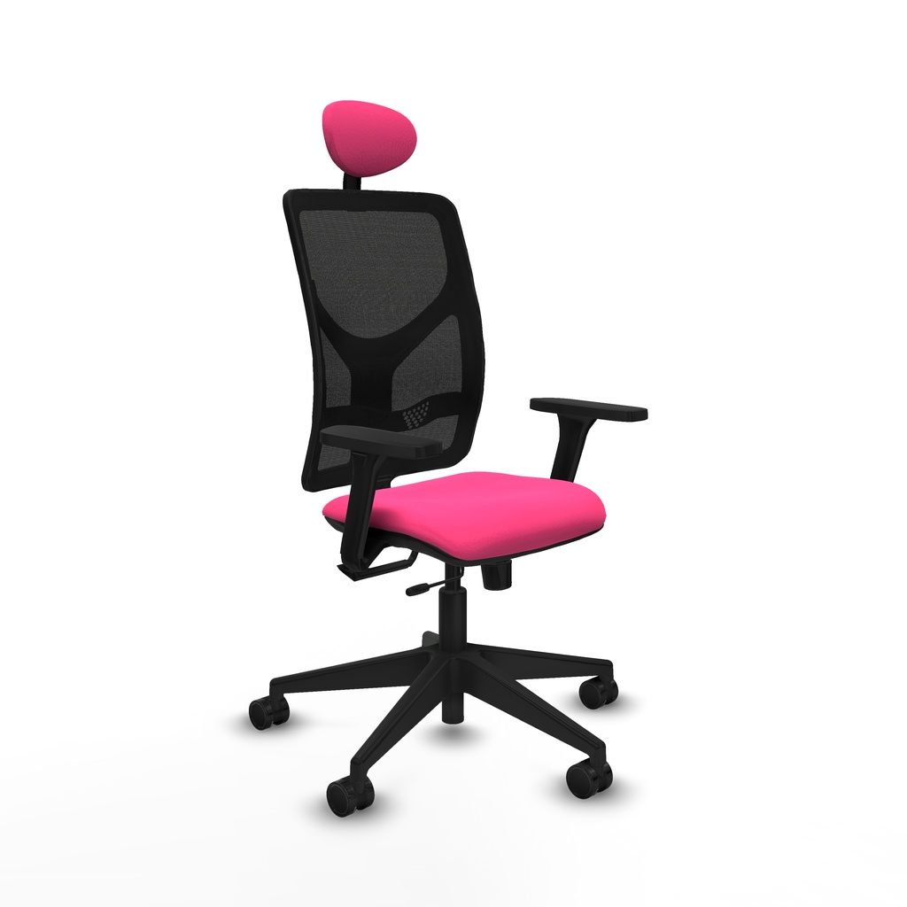 Motilla traslack malla negra similpiel rosa brazos 3D base piramidal cabecero fijo ruedas 65mm nailon