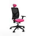 Motilla traslack malla negra similpiel rosa brazos 3D base piramidal cabecero fijo ruedas 65mm nailon