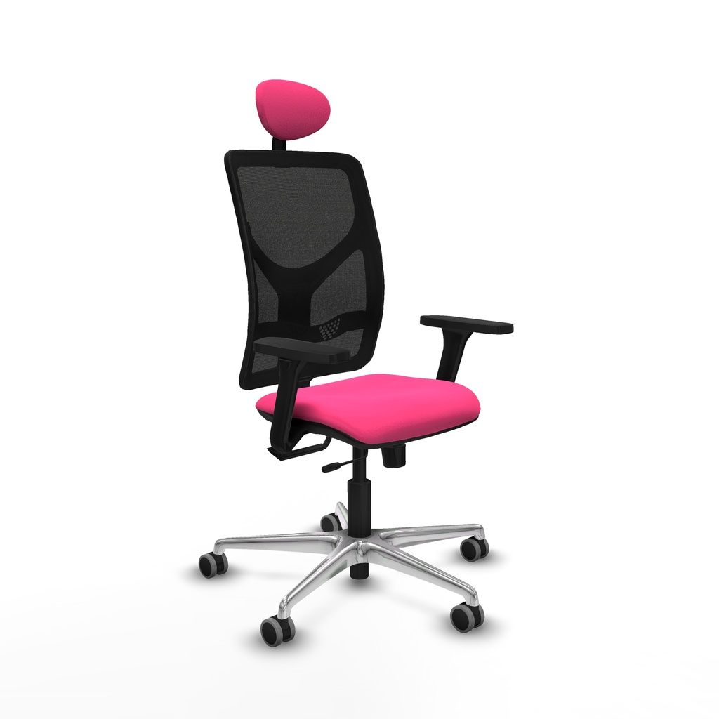 Motilla traslack malla negra similpiel rosa brazos 3D base aluminio cabecero fijo ruedas 65mm engomadas