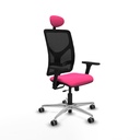 Motilla traslack malla negra similpiel rosa brazos 3D base aluminio cabecero fijo ruedas 65mm engomadas