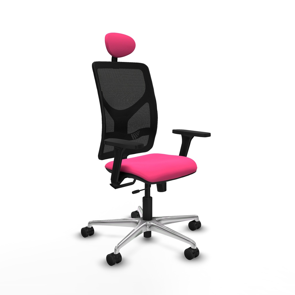 Motilla traslack malla negra similpiel rosa brazos 3D base aluminio cabecero fijo ruedas 65mm nailon
