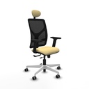 Motilla traslack malla negra similpiel crema brazos 2D base blanca cabecero fijo ruedas 65mm engomadas