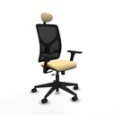 Motilla traslack malla negra similpiel crema brazos 3D base piramidal cabecero fijo ruedas 65mm nailon
