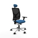 Motilla traslack malla negra similpiel azul claro brazos 3D base aluminio cabecero fijo ruedas 65mm nailon