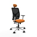 Motilla traslack malla negra similpiel naranja brazos blancos base aluminio cabecero fijo ruedas 65mm nailon