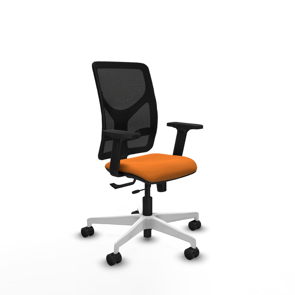 Motilla traslack malla negra similpiel naranja brazos 2D base blanca  ruedas 65mm nailon