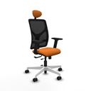 Motilla traslack malla negra similpiel naranja brazos 2D base blanca cabecero fijo ruedas 65mm nailon