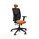 Motilla traslack malla negra similpiel naranja brazos 2D base piramidal cabecero fijo ruedas 65mm engomadas