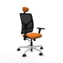 Motilla traslack malla negra similpiel naranja brazos 3D base blanca cabecero fijo ruedas 65mm nailon