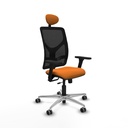 Motilla traslack malla negra similpiel naranja brazos 3D base aluminio cabecero fijo ruedas 65mm engomadas