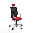 Motilla traslack malla negra similpiel rojo brazos blancos base aluminio cabecero fijo ruedas 65mm nailon