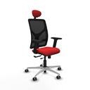 Motilla traslack malla negra similpiel rojo brazos 2D base aluminio cabecero fijo ruedas 65mm engomadas