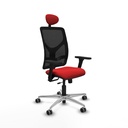 Motilla traslack malla negra similpiel rojo brazos 3D base aluminio cabecero fijo ruedas 65mm engomadas