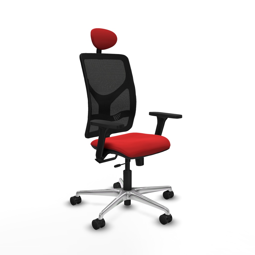 Motilla traslack malla negra similpiel rojo brazos 3D base aluminio cabecero fijo ruedas 65mm nailon