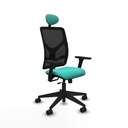 Motilla traslack malla negra similpiel turquesa brazos 3D base piramidal cabecero fijo ruedas 65mm nailon