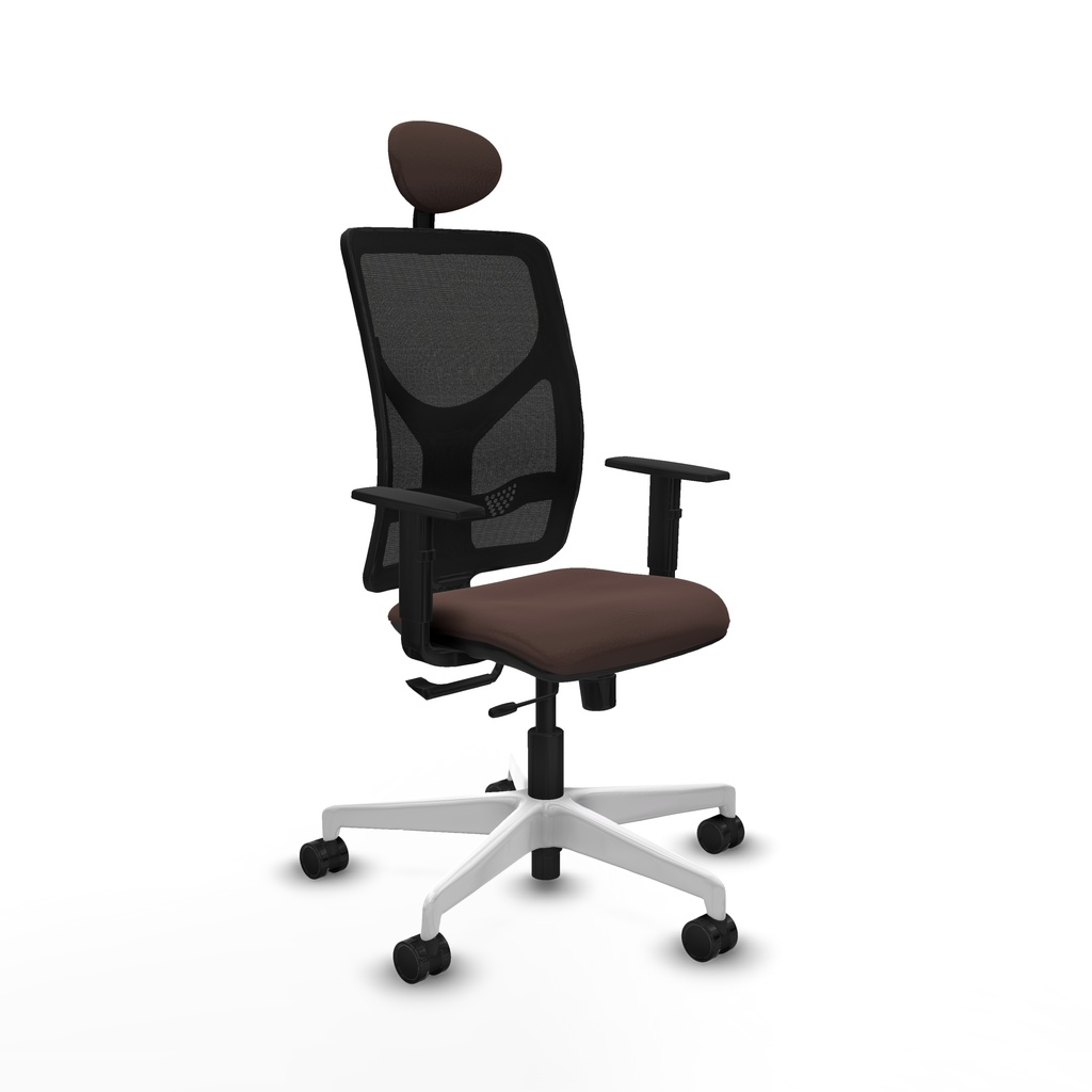 Motilla traslack malla negra similpiel marrón oscuro brazos 1D base blanca cabecero fijo ruedas 65mm nailon