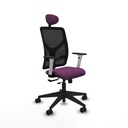 Motilla traslack malla negra similpiel morado brazos blancos base piramidal cabecero fijo ruedas 65mm nailon