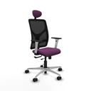 Motilla traslack malla negra similpiel morado brazos blancos base aluminio cabecero fijo ruedas 65mm nailon