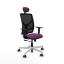 Motilla traslack malla negra similpiel morado brazos 1D base blanca cabecero fijo ruedas 65mm engomadas