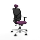 Motilla traslack malla negra similpiel morado brazos 1D base blanca cabecero fijo ruedas 65mm nailon