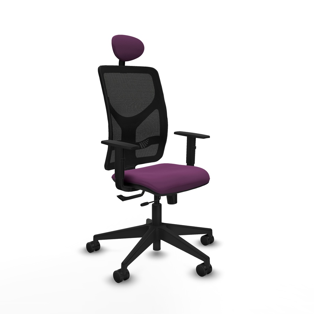 Motilla traslack malla negra similpiel morado brazos 1D base piramidal cabecero fijo ruedas 65mm nailon