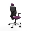 Motilla traslack malla negra similpiel morado brazos 1D base aluminio cabecero fijo ruedas 65mm nailon