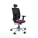 Motilla traslack malla negra similpiel morado brazos 2D base aluminio cabecero fijo ruedas 65mm nailon