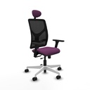 Motilla traslack malla negra similpiel morado brazos 3D base blanca cabecero fijo ruedas 65mm nailon