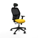 Alocén sincro malla negra similpiel amarillo brazos 2D base piramidal cabecero fijo ruedas nailon 65mm