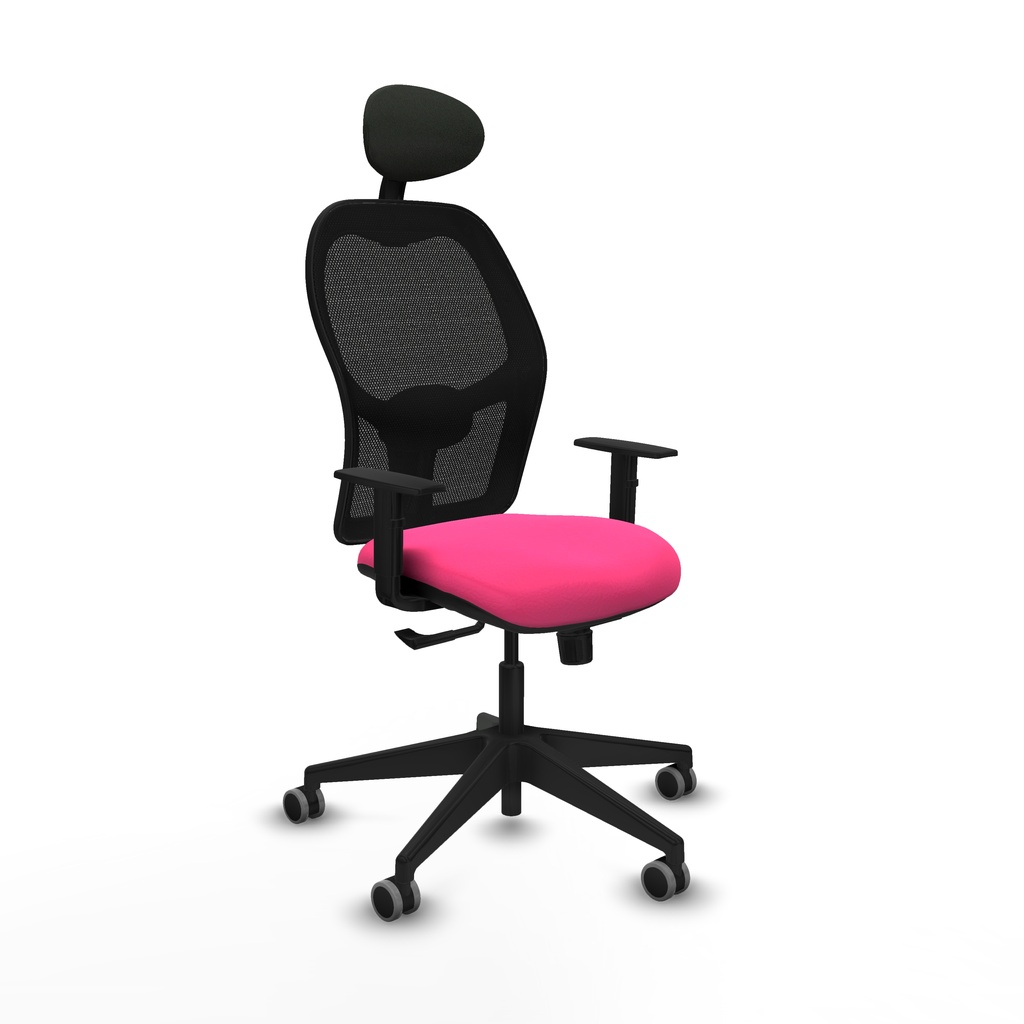 Alocén sincro malla negra similpiel rosa brazos 1D base piramidal cabecero fijo ruedas engomadas 65mm