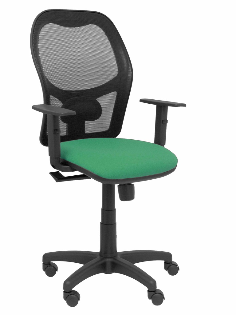 Silla Alocén malla negra asiento bali verde esmeralda brazos regulables