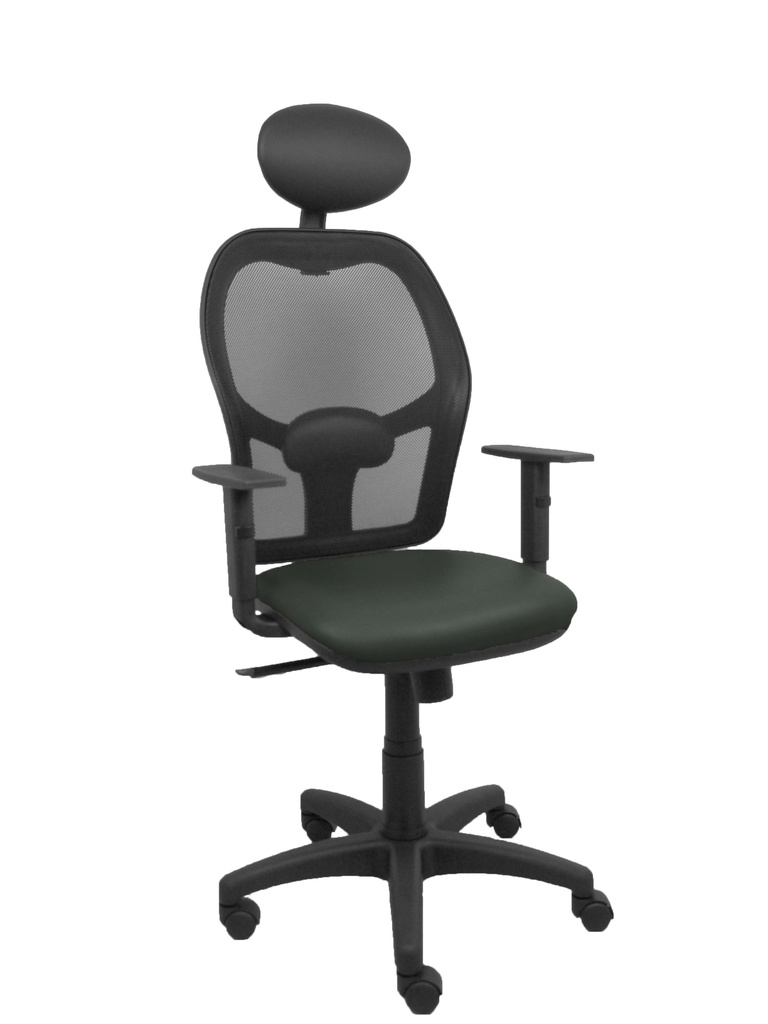 Silla Alocén malla negra asiento similpiel gris oscuro brazos regulables cabecero fijo