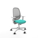 Cilanco blanca sincro malla gris similpiel turquesa brazos blancos base blanca ruedas 65mm engomadas