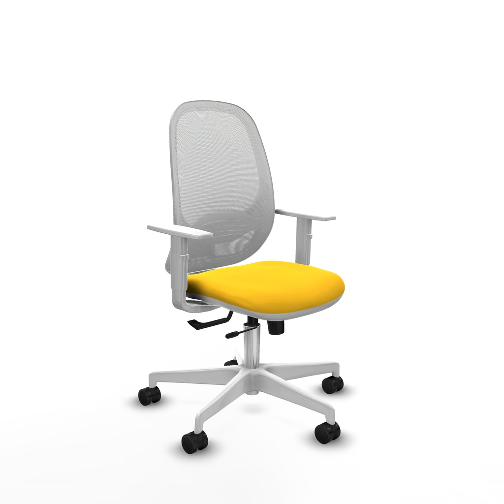 Cilanco blanca traslack malla blanca similpiel amarillo brazos blancos base blanca ruedas 65mm nailon