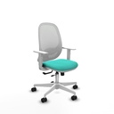 Cilanco blanca traslack malla blanca similpiel turquesa brazos blancos base blanca ruedas 65mm nailon