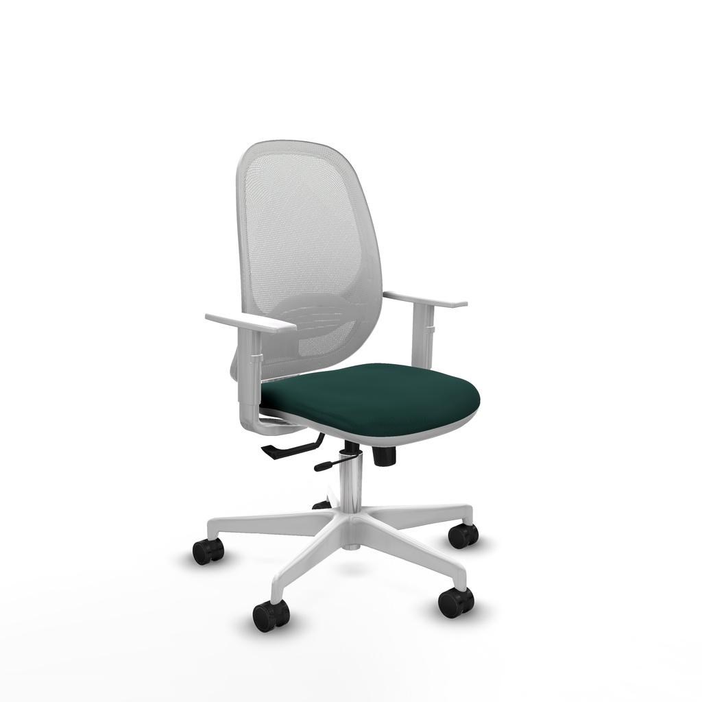 Cilanco blanca traslack malla blanca similpiel verde botella brazos blancos base blanca ruedas 65mm nailon
