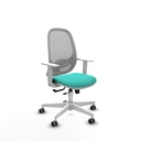 Cilanco blanca traslack malla gris similpiel turquesa brazos blancos base blanca ruedas 65mm engomadas