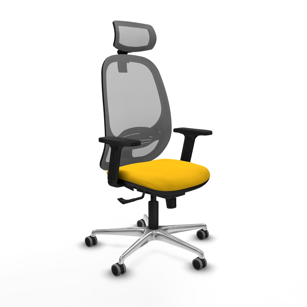 Cilanco sincro malla gris bali amarillo brazos 2D base aluminio cabecero 2D ruedas 65mm engomadas