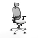 Cilanco sincro malla gris bali blanco brazos 2D base aluminio cabecero 2D ruedas 65mm engomadas