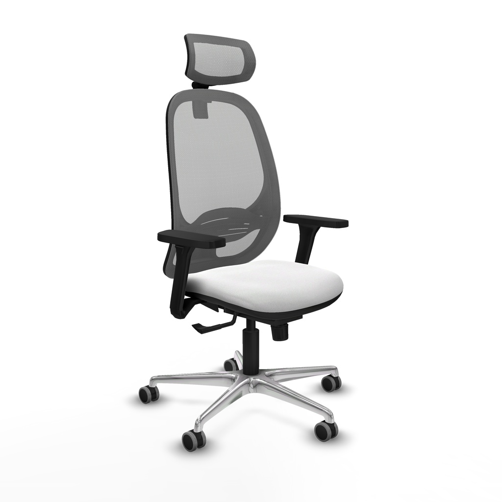 Cilanco sincro malla gris bali blanco brazos 3D base aluminio cabecero 2D ruedas 65mm engomadas