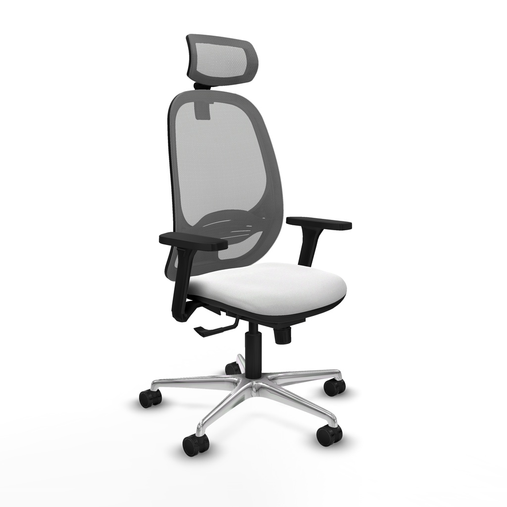 Cilanco sincro malla gris bali blanco brazos 3D base aluminio cabecero 2D ruedas 65mm nailon