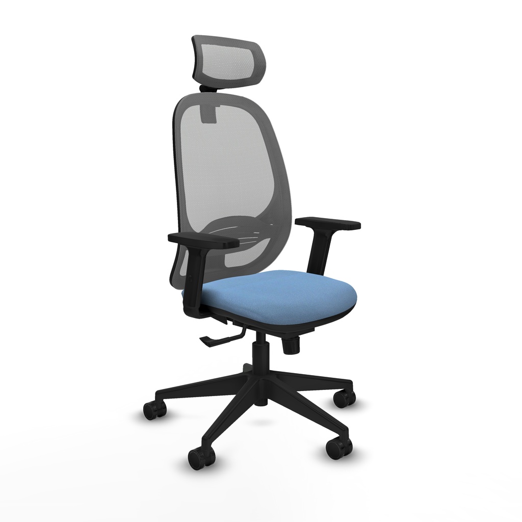 Cilanco sincro malla gris bali azul cielo brazos 2D base piramidal cabecero 2D ruedas 65mm nailon